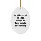 Funny Web Developer Gifts for Christmas - 'I'm Not Perfect' Oval Ornament from Friends - Image 1